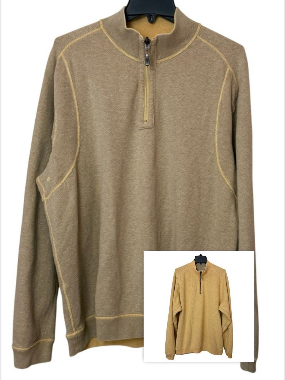 Tommy Bahama Reversible Half Zip Sweatshirt Men XXL Tan Gold Cotton Pullover